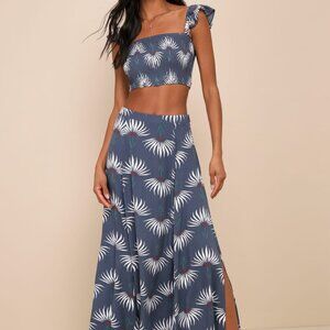 Trancoso Dusty Blue Floral Print Two-Piece Maxi Dress